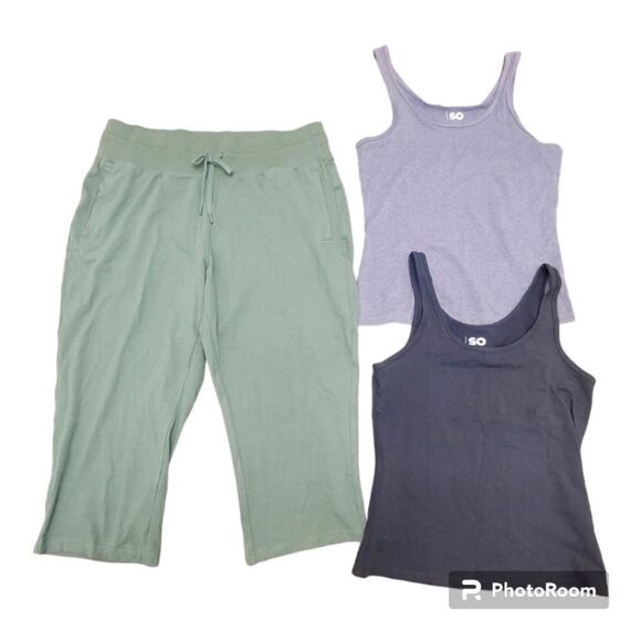 Set of 3 Sportswear Tek Gear Capri Comfy Pants & 2 SO Tank Tops Size L - NWOT - Picture 1 of 12